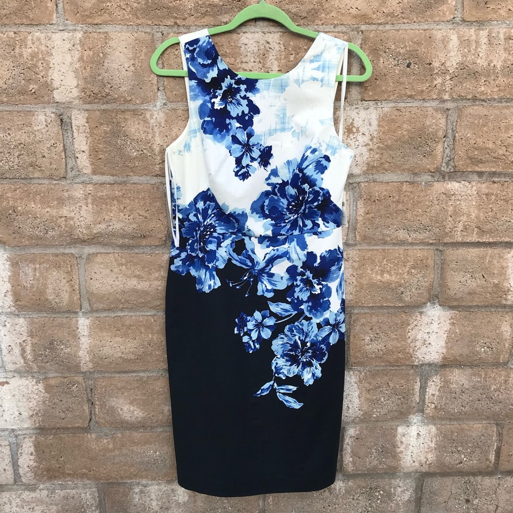 Anthropologie Maeve Vanda Floral Sheath Pencil Dress Blue Motif Size 10 US